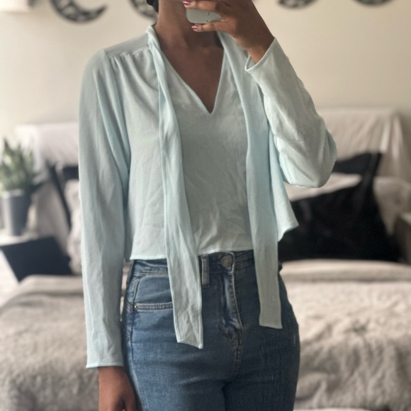 Light Blue Free Press Tie-Neck Blouse - Picture 2 of 7
